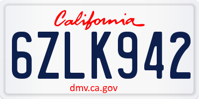 CA license plate 6ZLK942