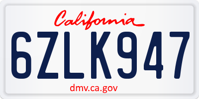 CA license plate 6ZLK947