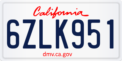 CA license plate 6ZLK951