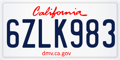 CA license plate 6ZLK983