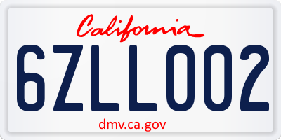 CA license plate 6ZLL002