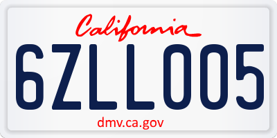 CA license plate 6ZLL005