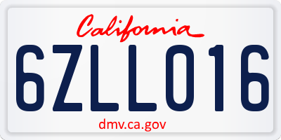 CA license plate 6ZLL016