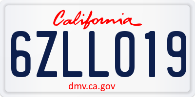CA license plate 6ZLL019