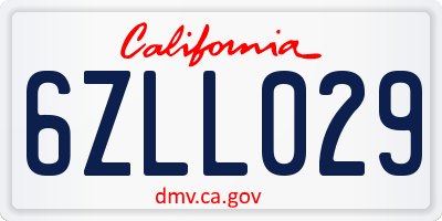 CA license plate 6ZLL029