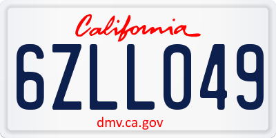 CA license plate 6ZLL049