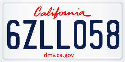 CA license plate 6ZLL058