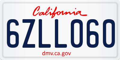 CA license plate 6ZLL060