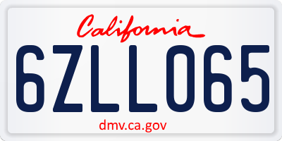 CA license plate 6ZLL065