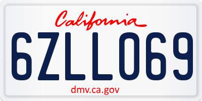 CA license plate 6ZLL069