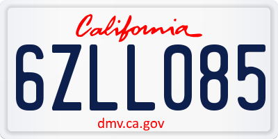 CA license plate 6ZLL085