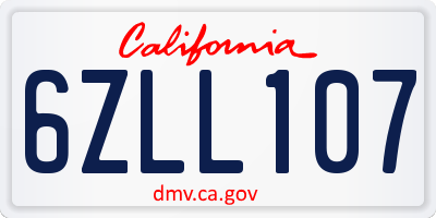 CA license plate 6ZLL107