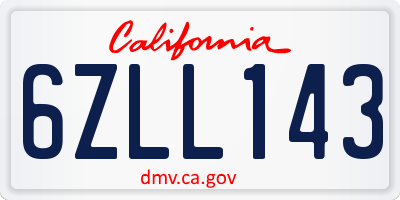CA license plate 6ZLL143