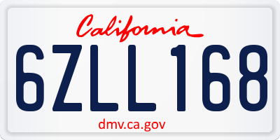 CA license plate 6ZLL168