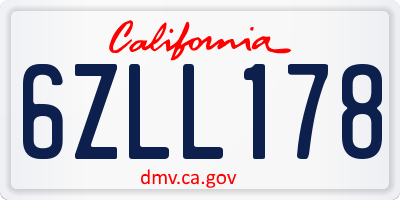 CA license plate 6ZLL178
