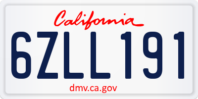 CA license plate 6ZLL191