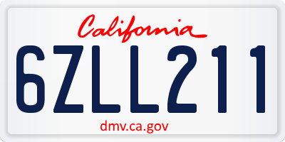 CA license plate 6ZLL211