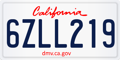 CA license plate 6ZLL219