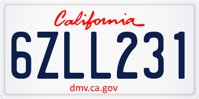 CA license plate 6ZLL231