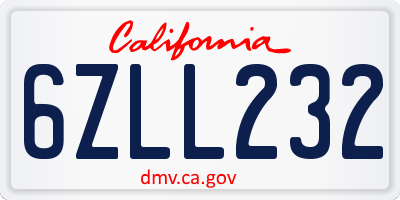 CA license plate 6ZLL232