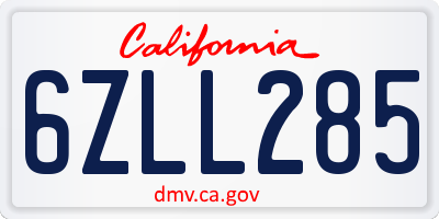 CA license plate 6ZLL285