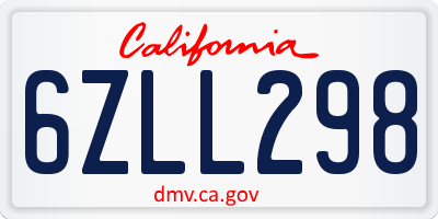 CA license plate 6ZLL298