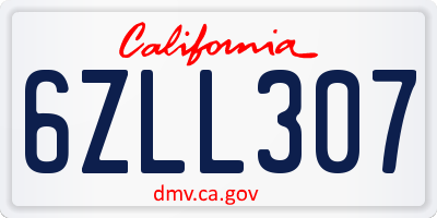 CA license plate 6ZLL307