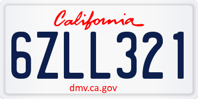 CA license plate 6ZLL321