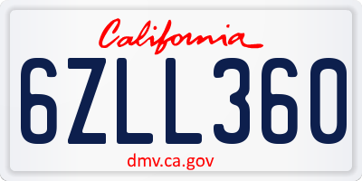 CA license plate 6ZLL360