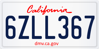 CA license plate 6ZLL367