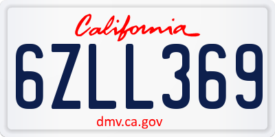 CA license plate 6ZLL369