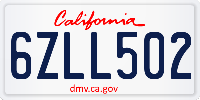 CA license plate 6ZLL502