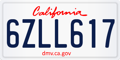 CA license plate 6ZLL617