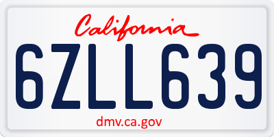 CA license plate 6ZLL639