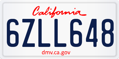 CA license plate 6ZLL648
