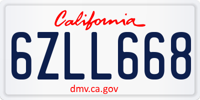 CA license plate 6ZLL668
