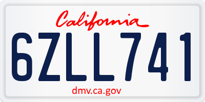 CA license plate 6ZLL741