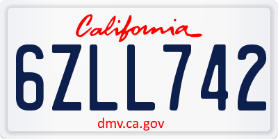 CA license plate 6ZLL742