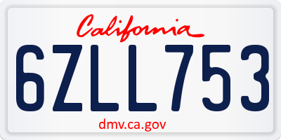 CA license plate 6ZLL753