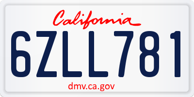 CA license plate 6ZLL781