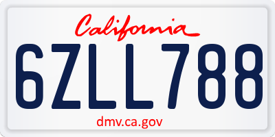 CA license plate 6ZLL788