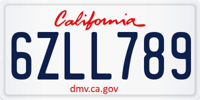 CA license plate 6ZLL789