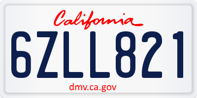 CA license plate 6ZLL821