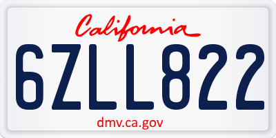 CA license plate 6ZLL822