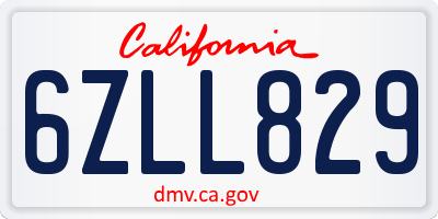 CA license plate 6ZLL829