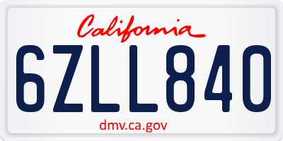 CA license plate 6ZLL840