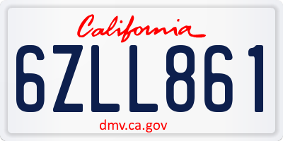 CA license plate 6ZLL861