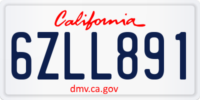 CA license plate 6ZLL891