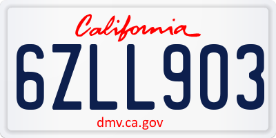 CA license plate 6ZLL903