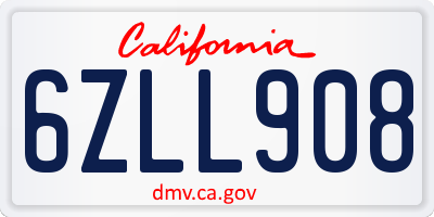 CA license plate 6ZLL908